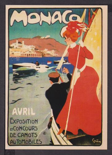 Jugendstil Art Nouveau Künstler Ansichtskarte Monaco Ausstellung Motorboote