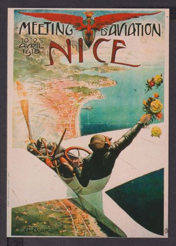Jugendstil Art Nouveau Künstler Ansichtskarte Flugzeug Meeting d Aviation Nice