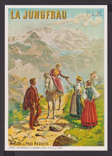 Jugendstil Art Nouveau Künstler Ansichtskarte La Jungfrau Berg Rast mit Reiterin