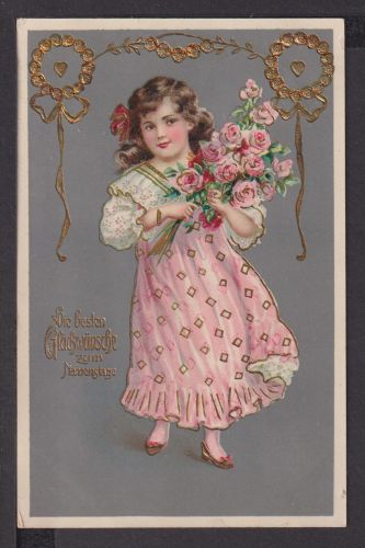 Ansichtskarte Glückwünsche zum Namenstag 1911 Hindelang Bayern Mädchen mit Rosen