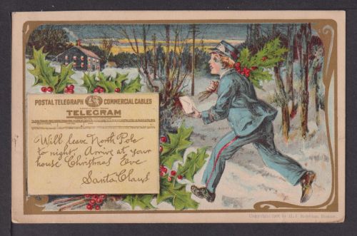 Jugendstil Künstler Litho Ansichtskarte Weihnachten Telegramm Santa Claus