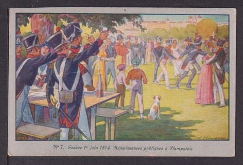Ansichtskarte Künstlerkarte Genf Schweiz 1943 Feldpost Centenaire de la Reunion