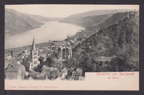 Ansichtskarte Bacharach Rheinland-Pfalz Panorama vom Rhein
