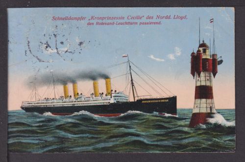 Ansichtskarte Schiff Schnelldampfer Kronprinzessin Cecilie Leuchtturm Rotesand