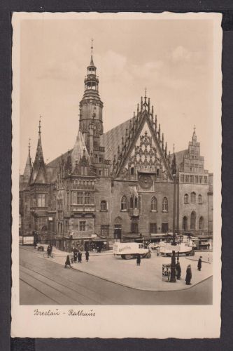 Ansichtskarte Breslau Schlesien Ostgebiete Rathaus Auto Automobil LKW Oldtimer