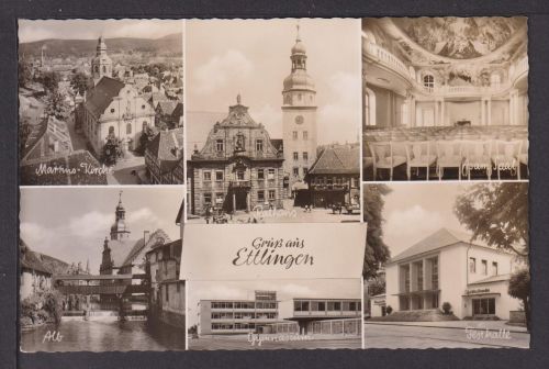 Ansichtskarte Ettlingen Baden-Württemberg Rathaus Alb Festhalle Martins-Kirche