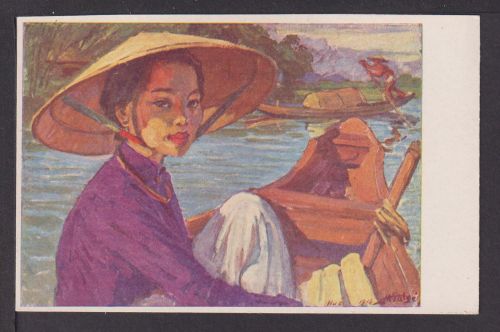 Asien Ansichtskarte Künstlerkarte Boote auf Kanal Phu Cham Hue Vietnam