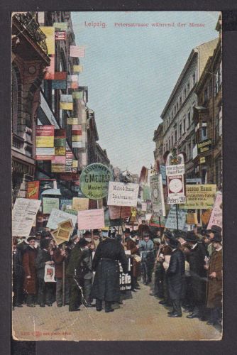 Ansichtskarte Leipzig Sachsen Peterstrasse während der Messe 1909 Danzig Polen