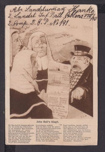 Ansichtskarte John Bulls Klage Feldpost 1917 Elberfeld Wuppertal NRW