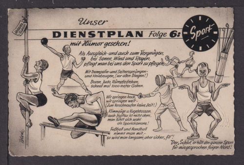 Ansichtskarte Sport Dienstplan mit Humor gesehen