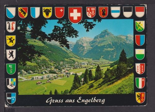 Ansichtskarte Engelberg Schweiz mit Hahnen Wappen Erlen