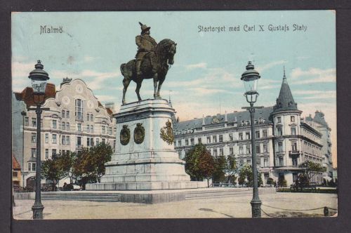 Ansichtskarte Malmö Schweden Stortoget Carl X Gustav 1912 Mühlhausen Thüringen