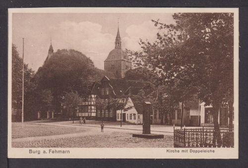 Ansichtskarte Burg Schleswig-Holstein Insel Fehmarn Kirche mit Doppeleiche