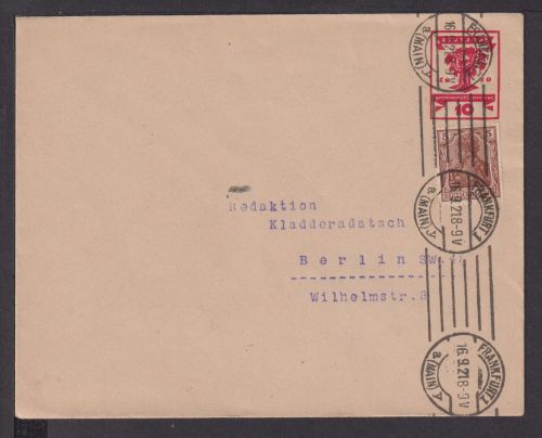 Deutsches Reich Privatganzsache Nationalversammlung + Germania Frankfurt Berlin