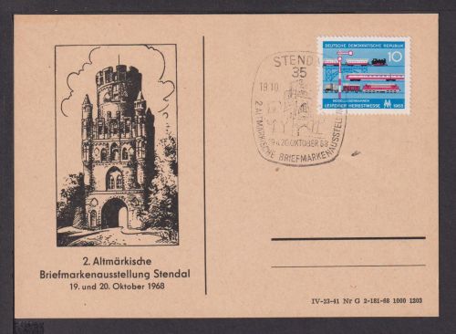 DDR Brief Philatelie Stendal schöne Sonderkarte mit tollem Briefmarken Stempel
