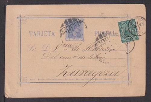 Spanien Ganzsache König Alfons plus ZUF Kriegssteuermarke Madrid Zaragoza