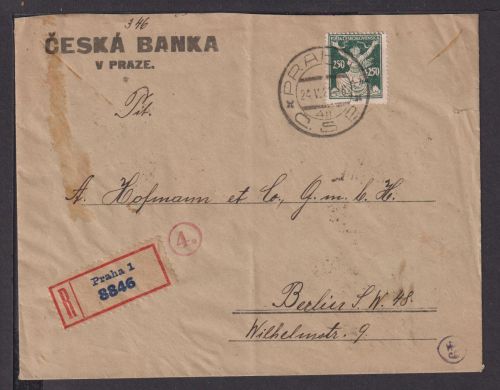 Tschechoslowakei R Brief EF 250 Prag Berlin SW 48 Zensur Aufkleber Gesetz 1324