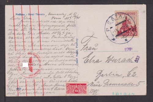 Slovakei Brief mit NS Zensur Ansichtskarte Piešťany Pistyan Pistian Berlin 1941