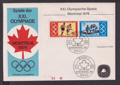 Briefmarken Deutschland Europa Brief Block 1976 Olympische Spiele Montreal