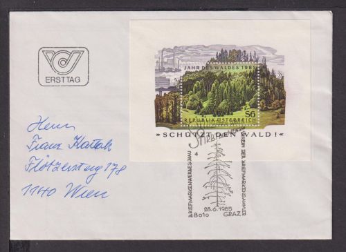 Briefmarken Österreich Europa Brief Block 1985 Jahr des Waldes