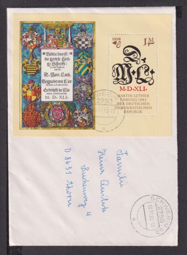 Briefmarken DDR Europa Brief Block 1983 Martin Luther Ehrung
