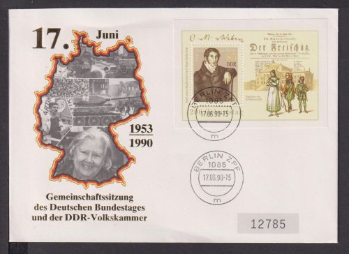 Briefmarken DDR Europa Brief Block 1990 Gemeinschaftssitzg Bundestag Volkskammer