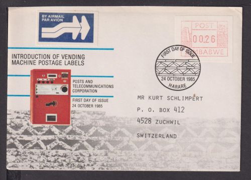 Simbabwe Afrika Brief ATM Automatenmarken Harae Zuchwil Schweiz