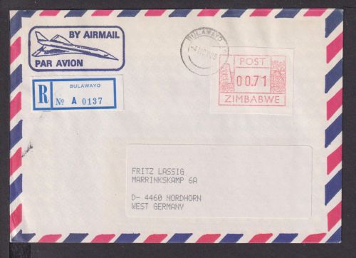 Flugpost airmail Simbabwe Afrika R Brief ATM Automatenmarken Bulawayo Nordhorn