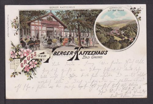 Ansichtskarte Bad Grund Niedersachsen Berger Kaffeehaus Litho 1898 Köln NRW