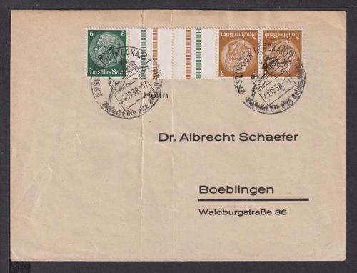 Deutsches Reich Brief Zusammendruck Hindenburg SST Esslingen Neckar Böblingen