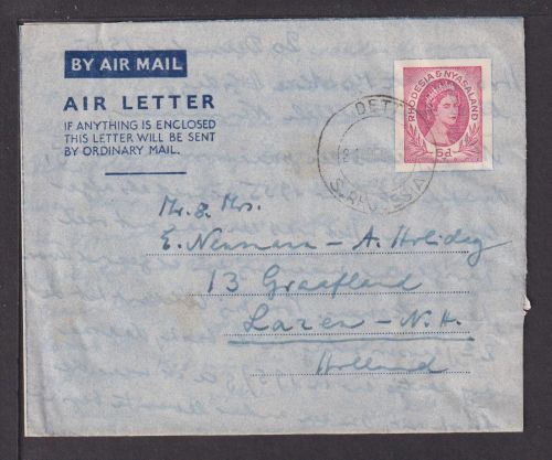 Flugpost airmail Rhodesien Nyasaland Afrika Ganzsache Aerogramm Laren Niederland