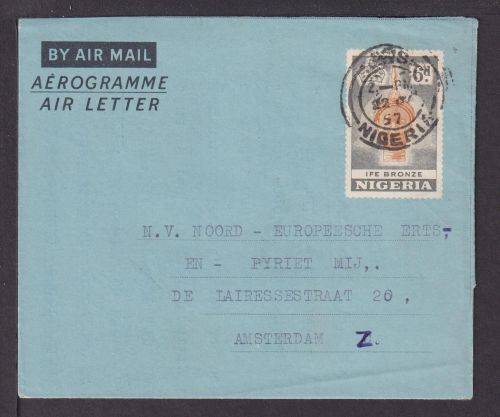 Flugpost airmail Nigeria Afrika Ganzsache Aerogramm Amsterdam Niederlande