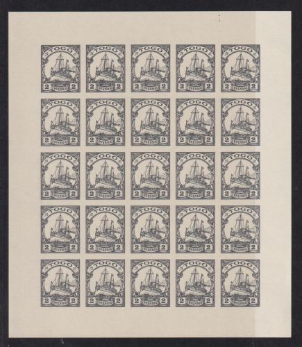 Deutsche Kolonien Togo Reprint Bogen 2 Pfennig Schiffszeichnung sehr dekorativ