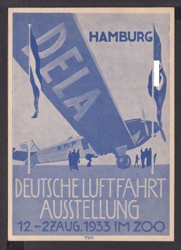 Flugpost airmail selt. Flugkarte DELA Luftfahrt Ausstellung Hamburg im Zoo SST