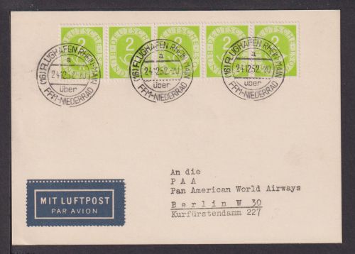 Flugpost airmail Bundesrepublik Brief Posthorn 2 Pfg. 5er Streifen inter. Masch.