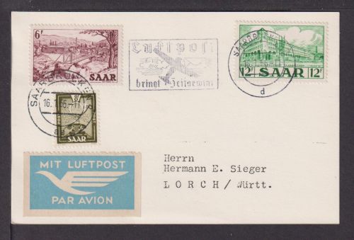 Flugpost airmail Saarland Brief schöner MaschSST Luftpost bringt Zeitgewinn