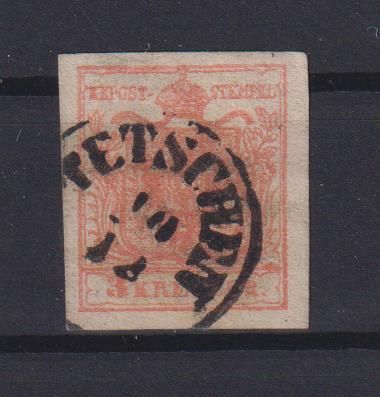 Briefmarken Österreich Nr. 3 3 Kreuzer rot Kaiserreich Ausgabe 1850 Wappen