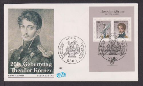 Briefmarken Deutschland Brief Block 1991 200. Geburtstag Theodor Körner