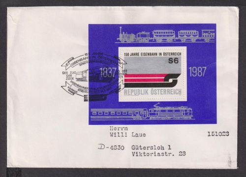 Briefmarken Österreich Europa Brief Block 1987 150 Jahre Eisenbahn in Österreich