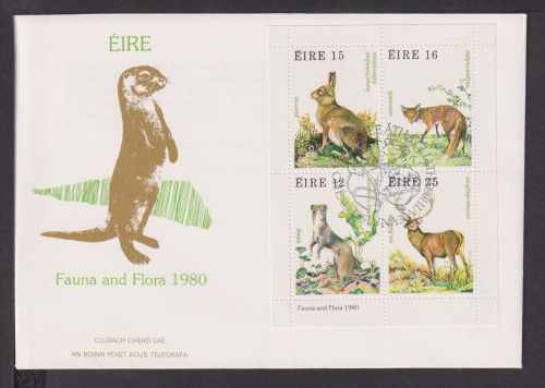 Briefmarken Irland Europa Brief Block 1980 Fauna und Flora Tiere Marder Otter