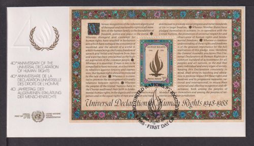 Briefmarken UNO Vereinte Nationen Brief Block 1988 40 Jahre Menschenrechte