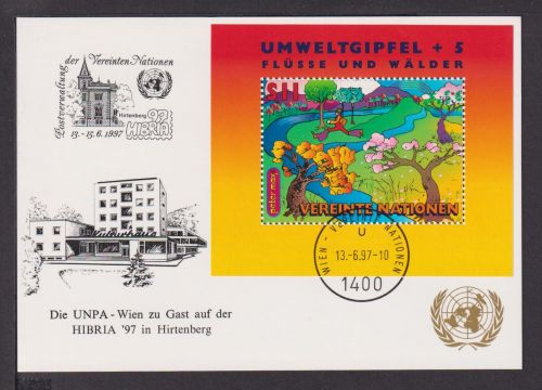 Briefmarken UNO Vereinte Nationen Brief Block 1997 Umweltgipfel HIBRIA