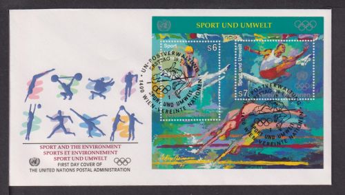 Briefmarken UNO Vereinte Nationen Brief Block 1996 Sport und Umwelt