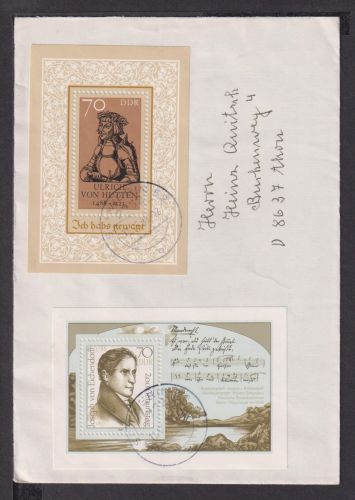 Briefmarken Deutschland DDR Brief Block 1983 J. v. Eichendorff U. v. Hütten