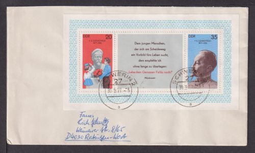 Briefmarken Deutschland DDR Brief Block 1977 F.E. Dzierzynski