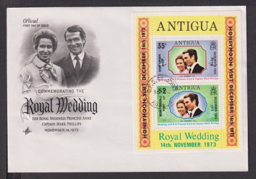 Briefmarken Artigua Übersee Brief Block 1973 Königliche Hochzeit Prinzessin Anne