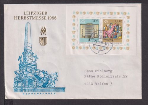 Briefmarken Deutschland DDR Brief Block 1986 Leipziger Herbstmesse