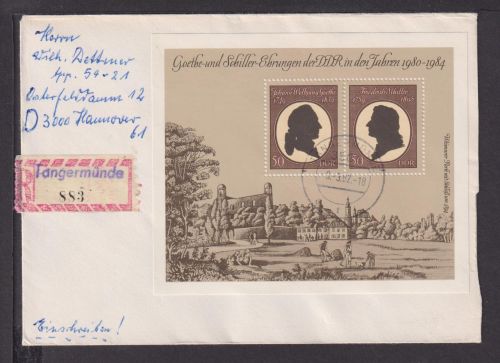 Briefmarken Deutschland DDR Brief Block 1982 Goethe und Schiller Ehrungen