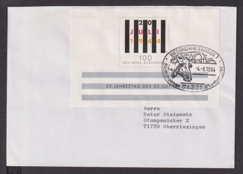 Briefmarken Deutschland Brief Block 1994 50. Jahrestag 20. Juli 1944