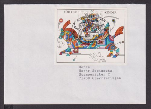 Briefmarken Deutschland Brief Block 1996 Für uns Kinder